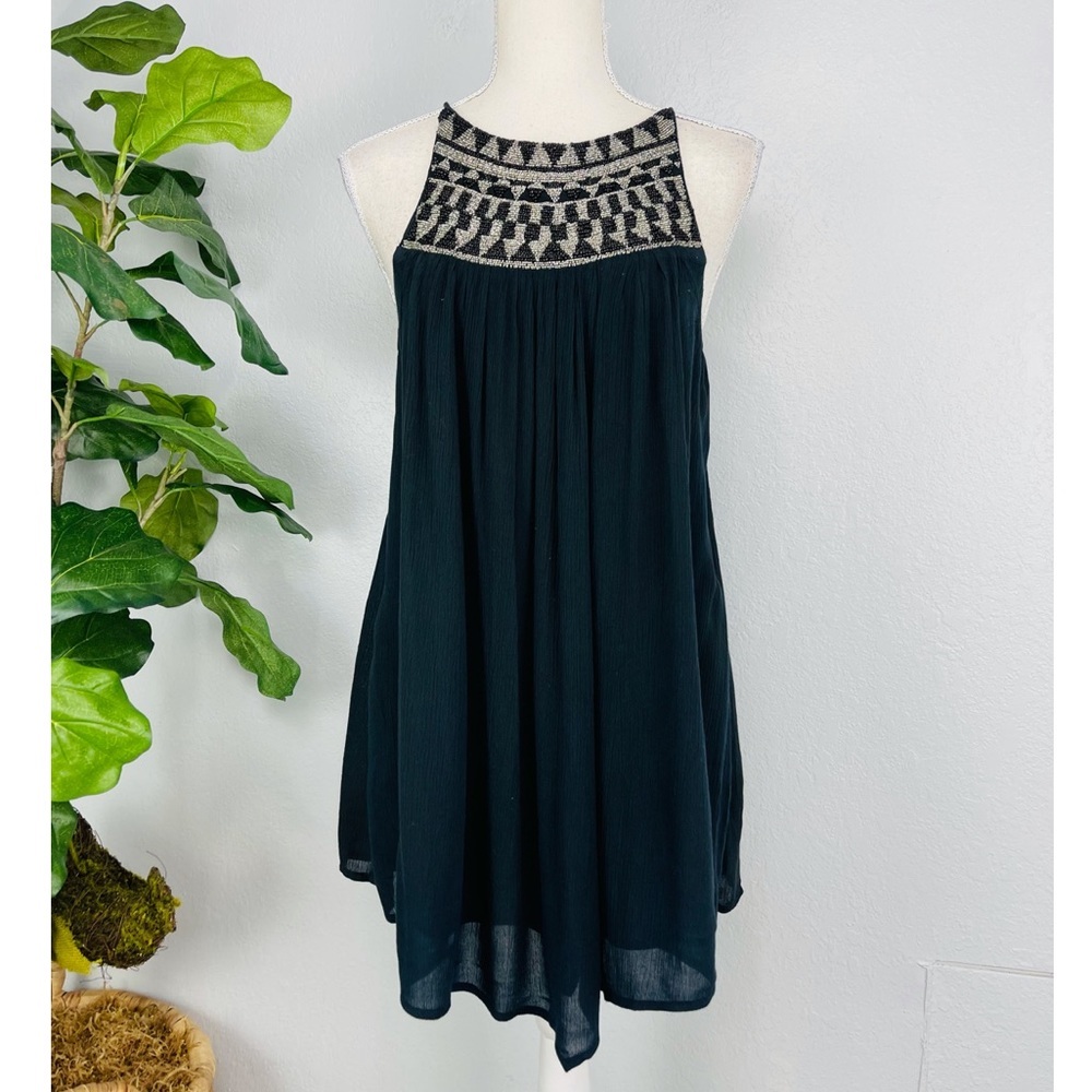 AMUSE SOCIETY Black Embellished Halter Top Loos Fit Open Back Summer Beach Dress